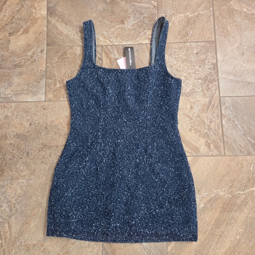 NWT PrettyLittleThing Indigo Bobble Denim Bodycon Mini Dress Blue Size 4